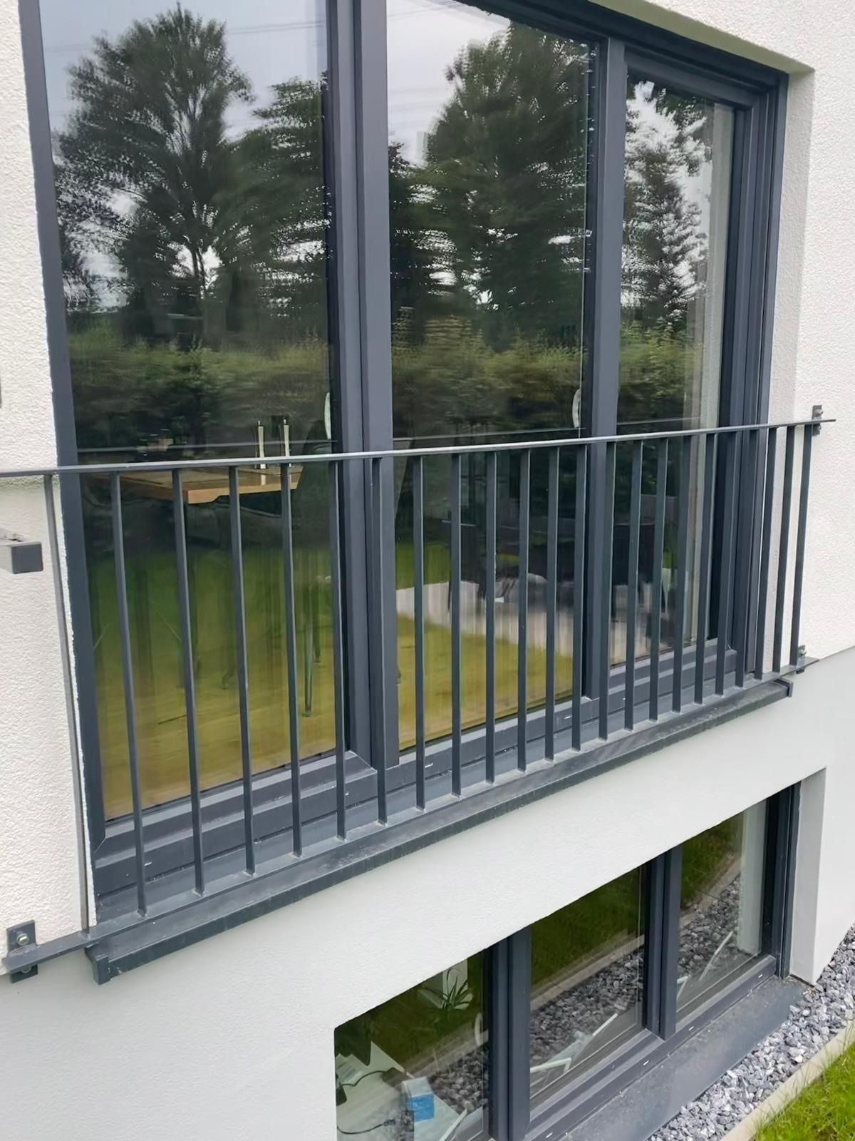 Absturzsicherung FL 40x10 Stahl anthrazit gepulvert vor bodentiefem Fenster
