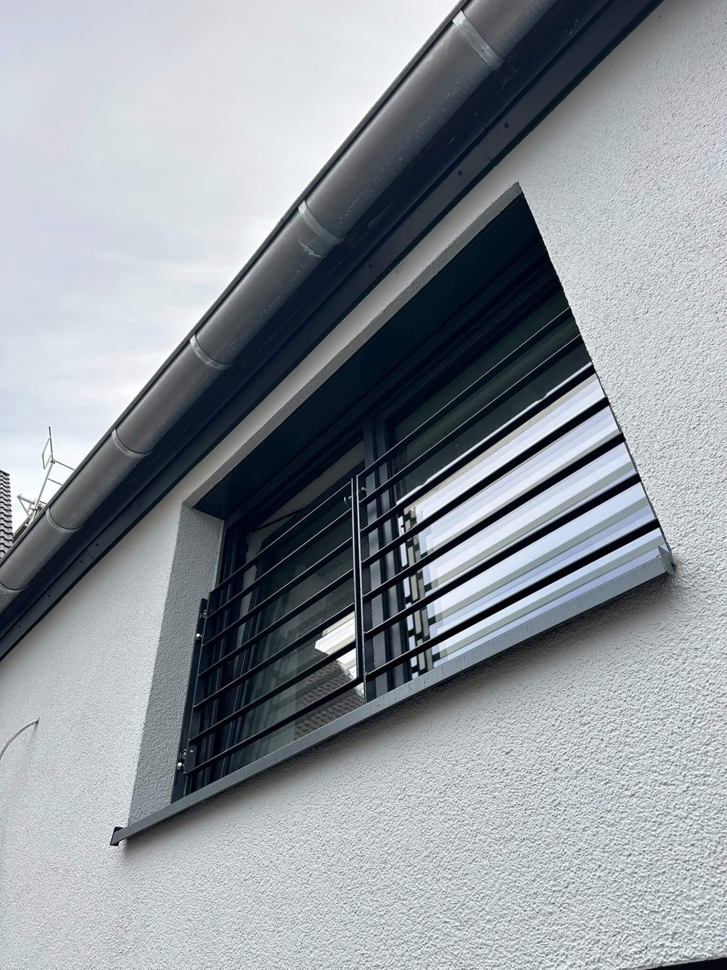 Absturzsicherung FL 40x10 Stahl anthrazit gepulvert vor bodentiefem Fenster
